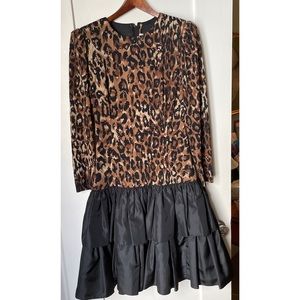 Morton Myles vintage leopard party dress with tiered skirt